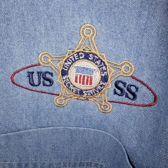 Port & Company Vintage Secret Service Denim Button Up Shirt Size 3xl